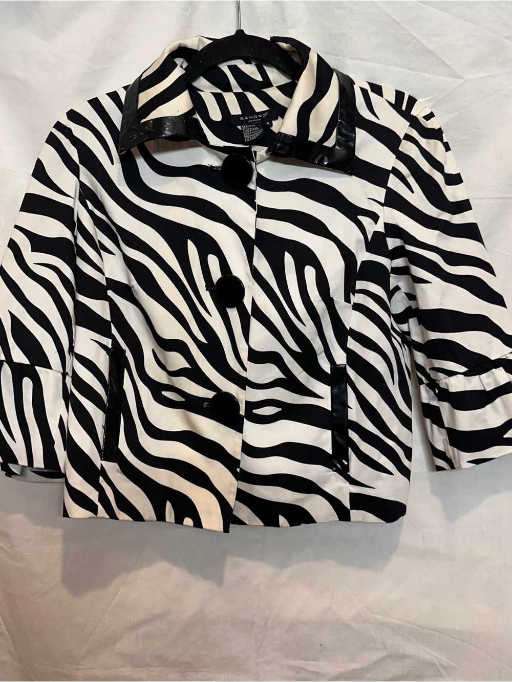 Sandro Sportswear Zebra Print Cropped Jacket Flare Bell Sleeve 3/4 size S